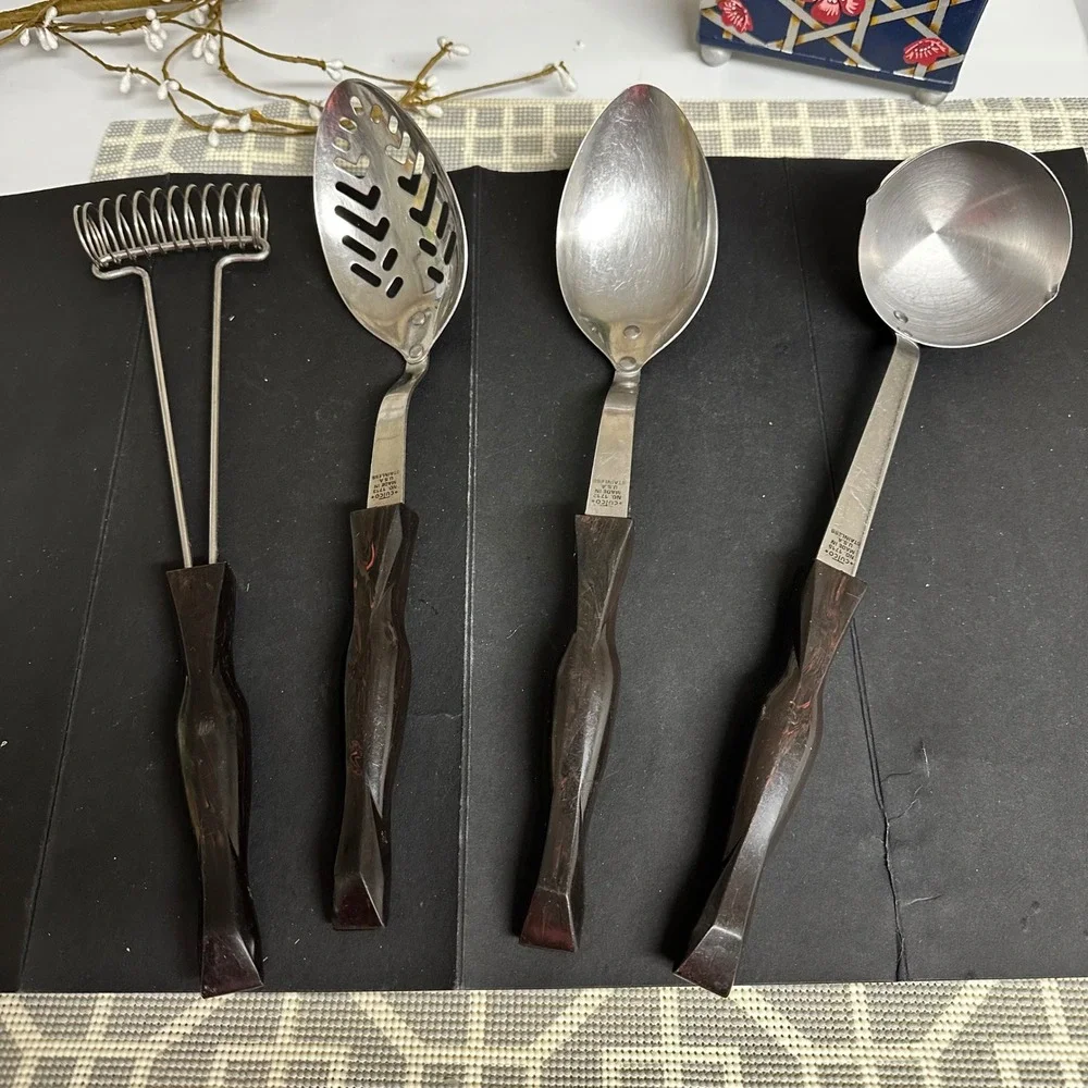 Cutco Vintage Kitchen Cooking Utensils 4 Piece Set  Brown Handle Stainless Steel